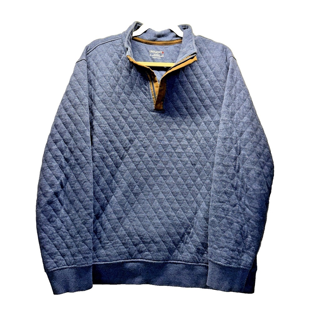 UNTUCKit Mali Pullover Mens XL Blue Quilted Quarter Zip Sweatshirt Preppy Casual